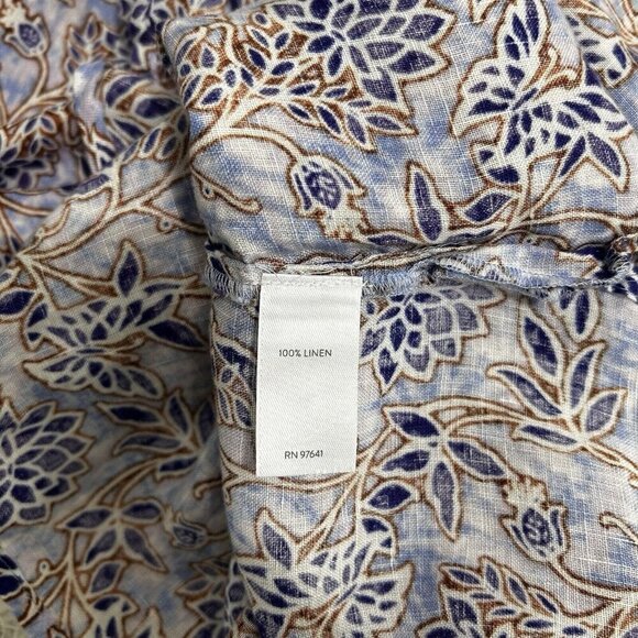 J. Jill Love Linen Sz S V Neck Purple Lotus Vines 100% Linen Peasant Top Blouse - Picture 10 of 13